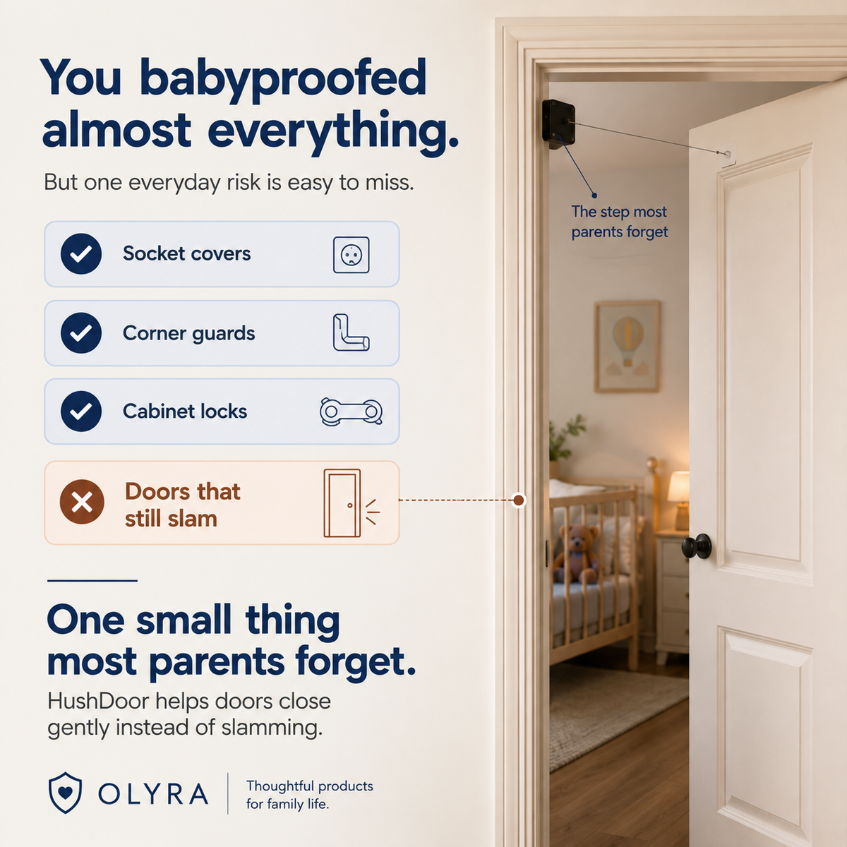 Olyra HushDoor V2 — Soft-Close Door Guard