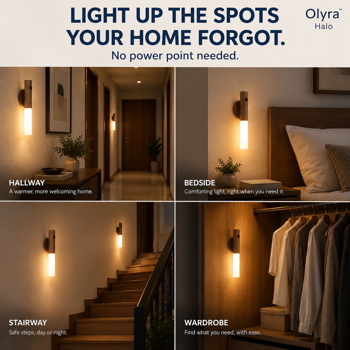 Olyra Halo — Cordless Wall Light in Solid Walnut