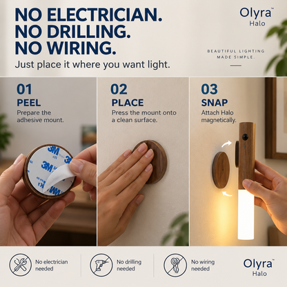 Olyra Halo — Cordless Wall Light in Solid Walnut