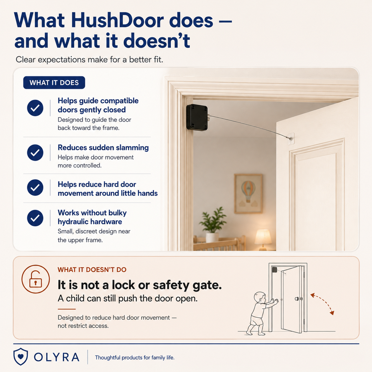 Olyra HushDoor V2 — Soft-Close Door Guard